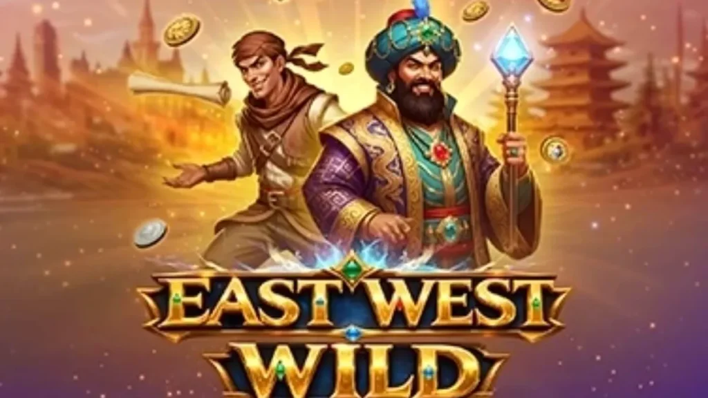 Tampilan visual slot East West Wild dengan tema Jalur Sutra dan artefak kuno.