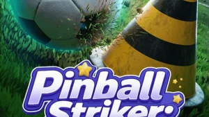 Tampilan layar permainan Pinball Striker 20,000x dengan tema stadion neon.