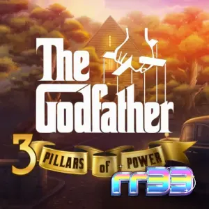 Tampilan layar permainan slot The Godfather: 3 Pillars of Power dengan elemen visual bertema kriminal.